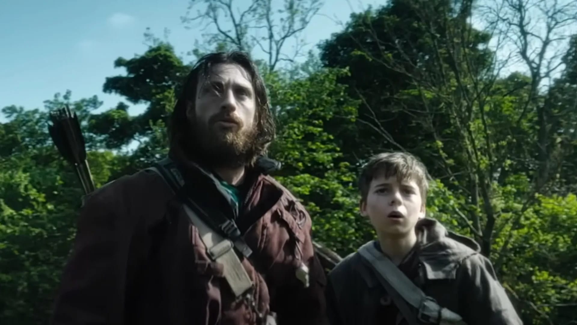 A still from 28 Years Later showing stars Aaron Taylor Johnson and the child actor who plays his son whose name I don't know and I'm not looking it up, sorry